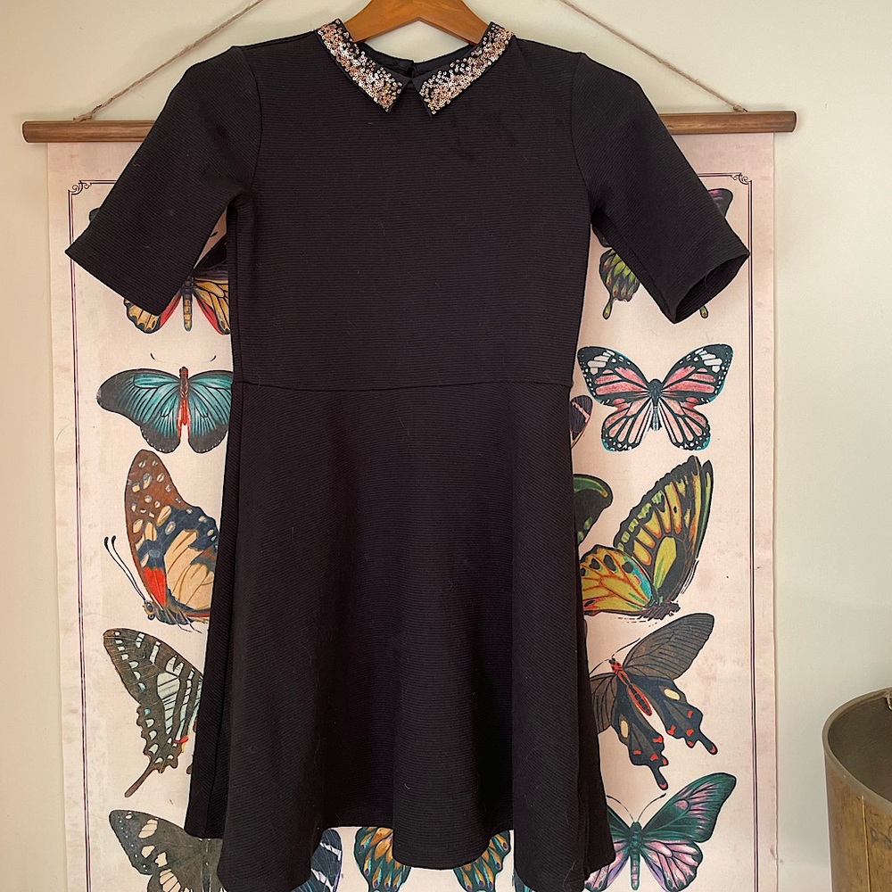 Gap Kids Black Knit Dress with Gold Sequin Collar, Size 12